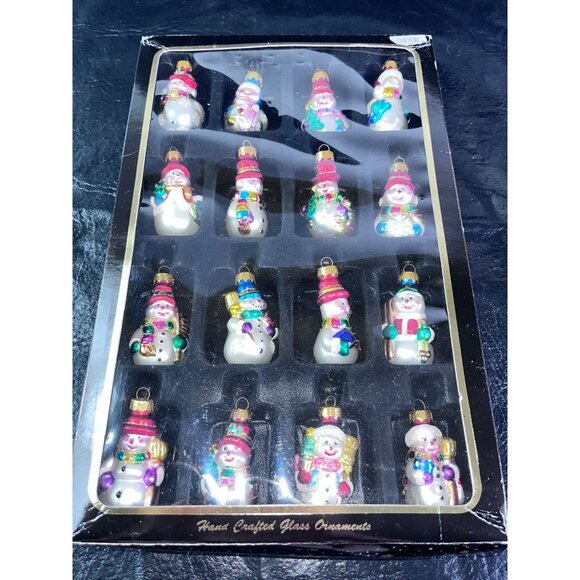 Set Of 16 Handcrafted Glass Snowman Ornaments Hand Crafted Original Box - Picture 6 of 6
